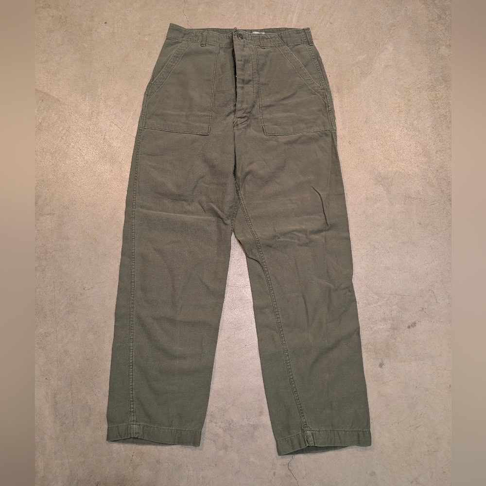 VTG 70s Trousers Utility Cotton Sateen OG-107 Olive Green Military Pants
